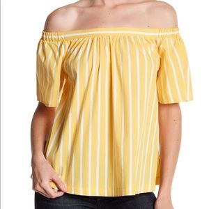 Abound Yellow White Striped Off The Shoulder Top M